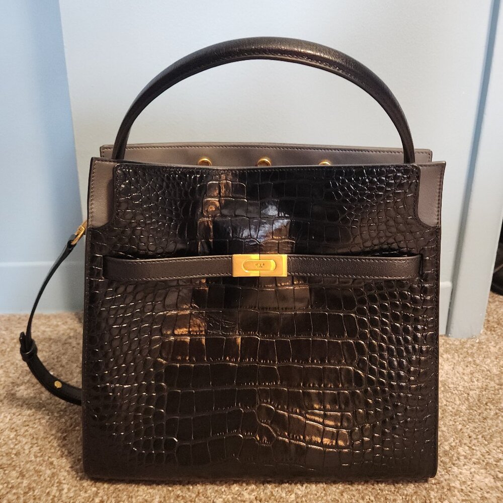 Tory Burch Lee Radziwill Double Large Black Croc